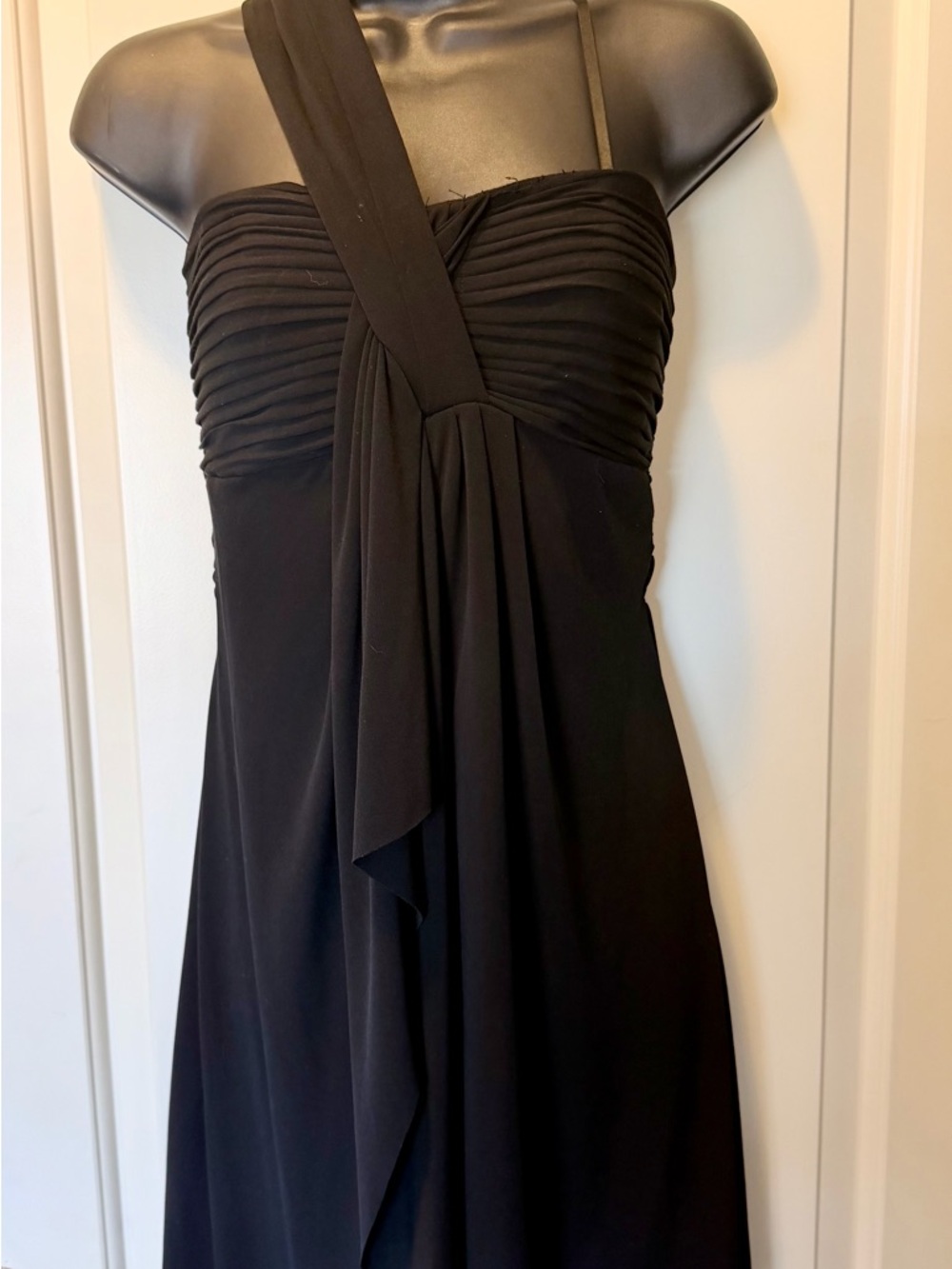 Max & Cleo Black One-Shoulder Pleated Bodice Midi Dress